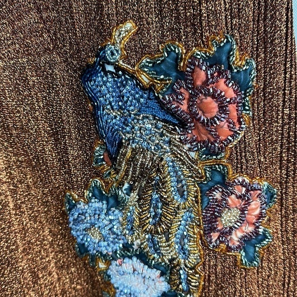 PatBo Lurex Embellished Deep V Neck Tunic Mini Dress Size XS Copper - Picture 14 of 15